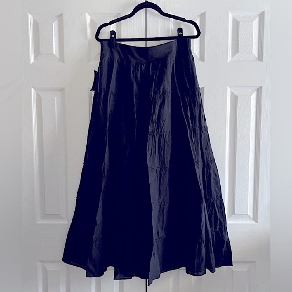 STYLE & CO COTTON TIERED PULL ON A LINE MAXI SKIRT CASUAL BOHO PRAIRIE Black L - Picture 2 of 4